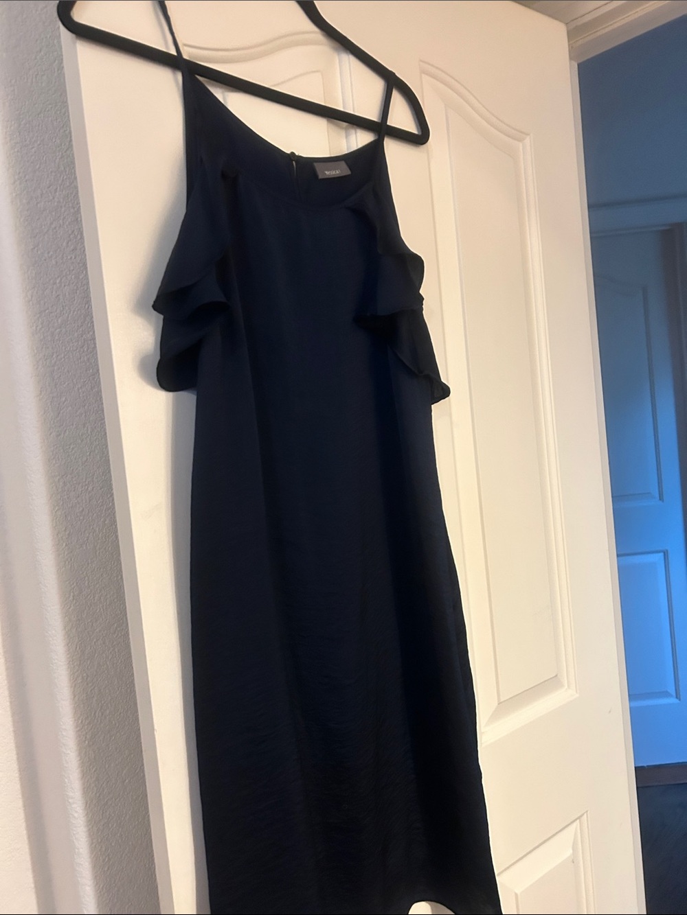 Wit & Wisdom Navy Ruffle-Shoulder Mini Dress